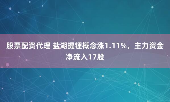 股票配资代理 盐湖提锂概念涨1.11%，主力资金净流入17股