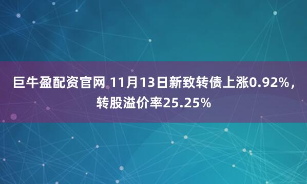 巨牛盈配资官网 11月13日新致转债上涨0.92%，转股溢价率25.25%